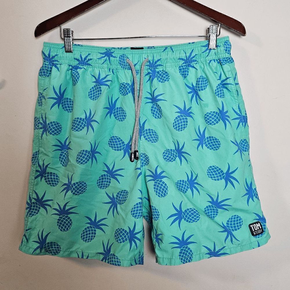 Tom & Teddy Pineapple Swim Trunk Men's Green/Blue Size Small
